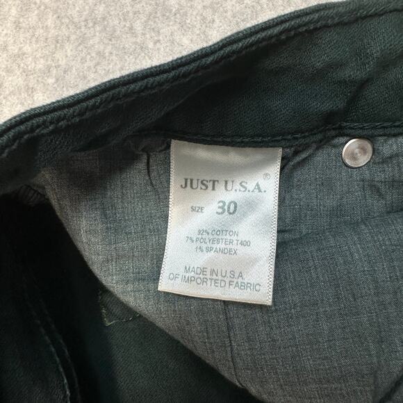 Just USA Skinny Jean SZ 30 Dark Green Mid-Rise Stretch Denim 5-Pocket Button Zip - Picture 4 of 10